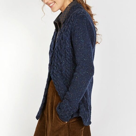 Irelands Eye Islander Wool Cashmere Horseshoe Cable Knit Cardigan Navy Blue Cozy - Picture 3 of 12